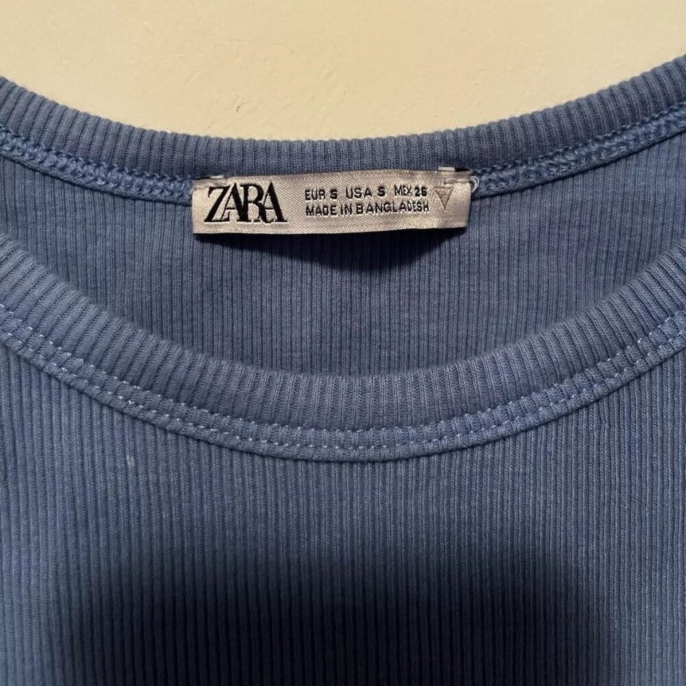 Zara Basic Crop Tank Ribbed Blue - Picture 2 of 3